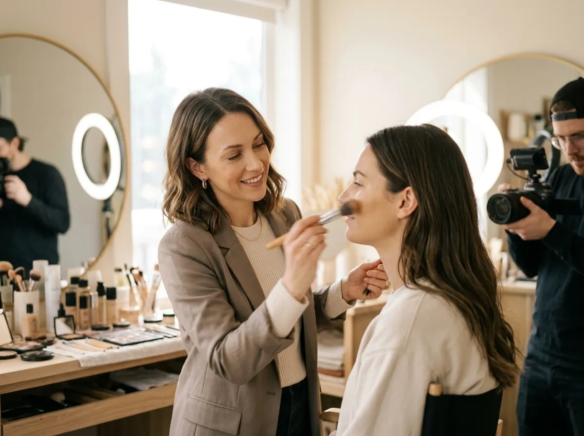 Behind-the-scenes artist applying makeup
