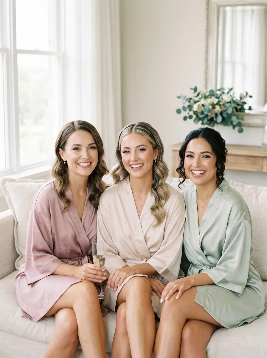 Bridal party with beautifully coordinated soft glam